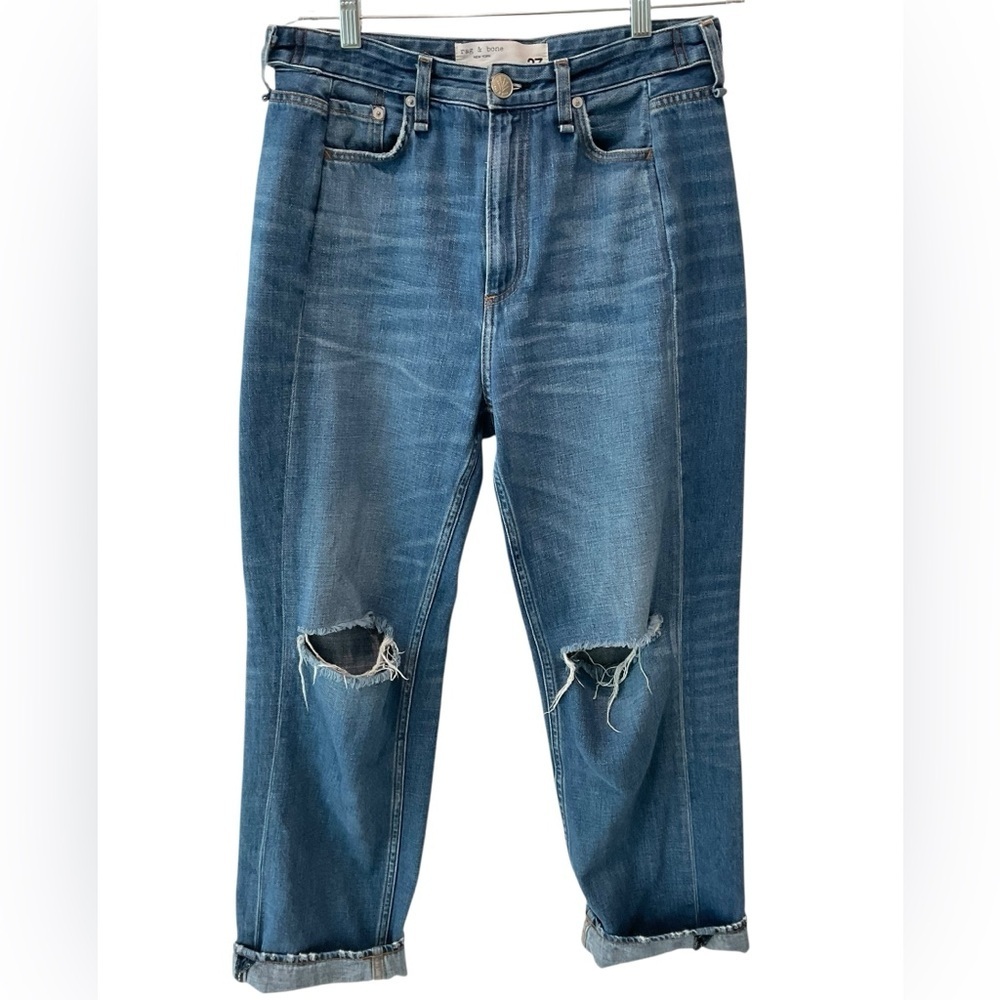 Rag & Bone Finn Super High Rise Straight Leg Distressed Jeans Size 27